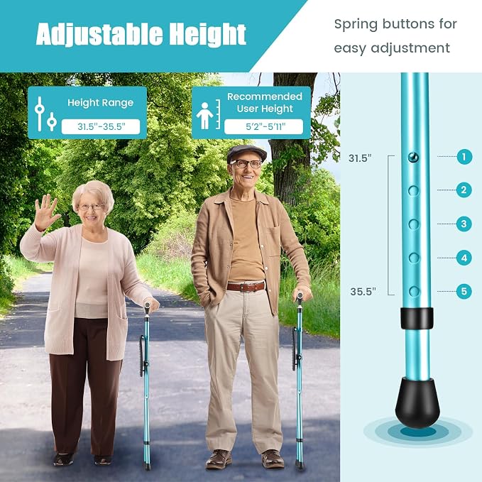 S AFSTAR Walking Cane with Seat, Height Adjustable Cane Chair with LED Light & Retractable 3 Legs, Portable Anti-Slip Seat Cane, Heavy Duty Walking Stick Chair for Seniors Elderly