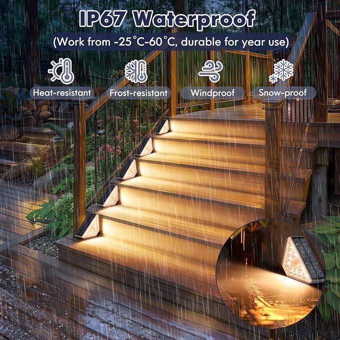 Kondras Solar Step Lights for Outside, 12-Pack Motion Sensor Outdoor Stair Lights Waterproof IP67, Solar Powered LED Outdoor Step Lights Decor for Yard Garden Porch Patio Pathway Deck, Warm White