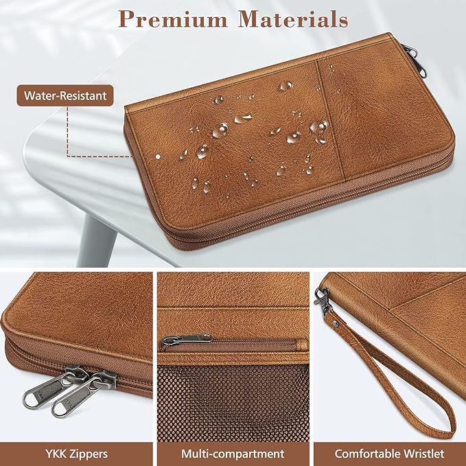 FINTIE Family Passport Holder Wallet Travel Document Organizer Clutch Bag | RFID Blocking Credit Cards Case Cover for Women Men