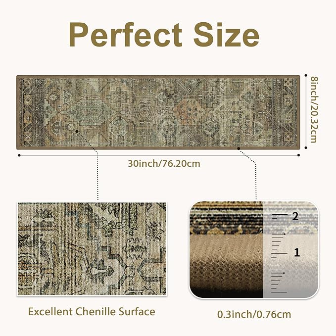 sarben 8"x30" Non Slip Stair Treads for Wooden Steps 15Pk,Dark Green Brown | Peel and Stick Carpet Stair Runner with TPE Adhesive Backing, Carpet for Added Safety, Pet and Senior Friendly