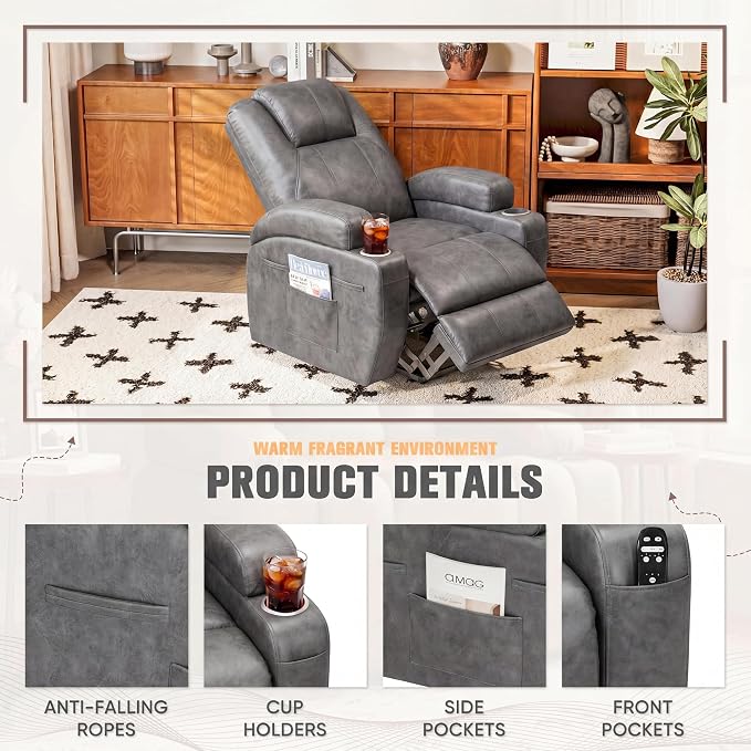 Flamaker Power Lift Recliner Chair Electric Lift Recliner for Elderly | Power Lift Recliner Chair with Cup Holders Side Pockets for Living Room (Leathaire, Light Gray)