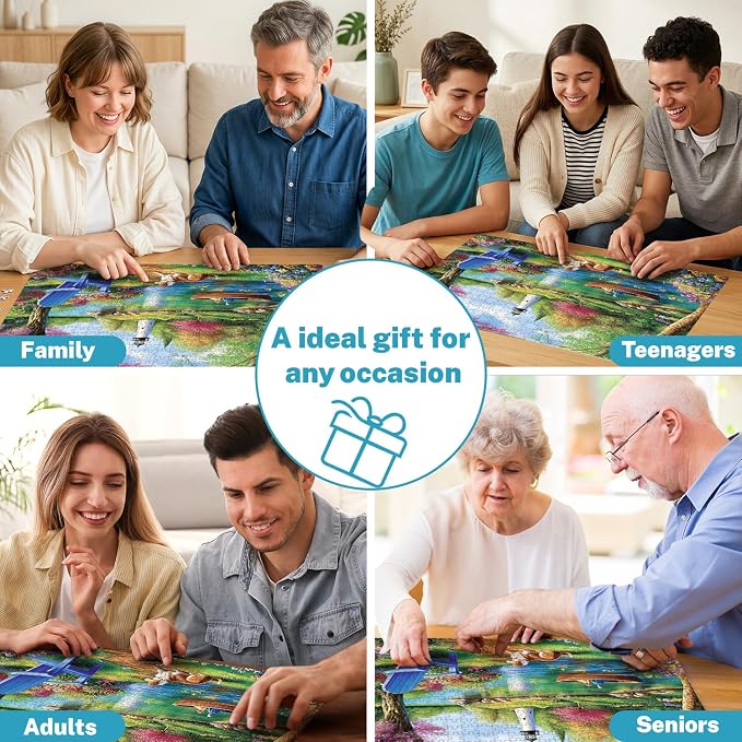 500 Piece Puzzle for Adults, Lighthouse Lake Landscape Jigsaw Puzzle with Dog, Garden Boat Scene, Puzzles for Adults 500 Pieces with Letters on Back, Cozy Nature Gift 20.5 x 15 in