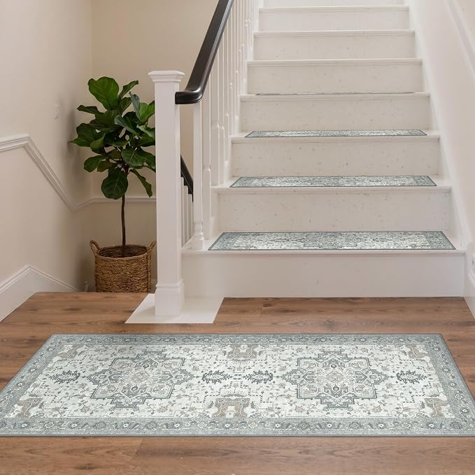 SARBEN 24"x60" Non Slip Stair Treads for Wooden Steps 1 Pack, Taupe | Peel and Stick Carpet Stair Runner with TPE Adhesive Backing, Carpet for Added Safety, Pet and Senior Friendly