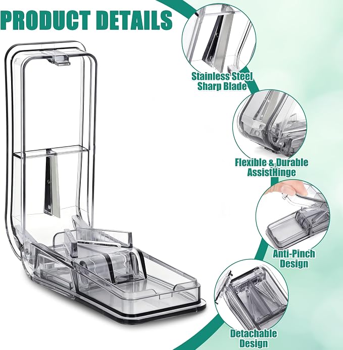 Pill Cutter for Small Large Pills, Pill Splitter with Easy-Cut Stainless Steel Blade, Tablets Cutter for Safely Cut Pills of Various Sizes