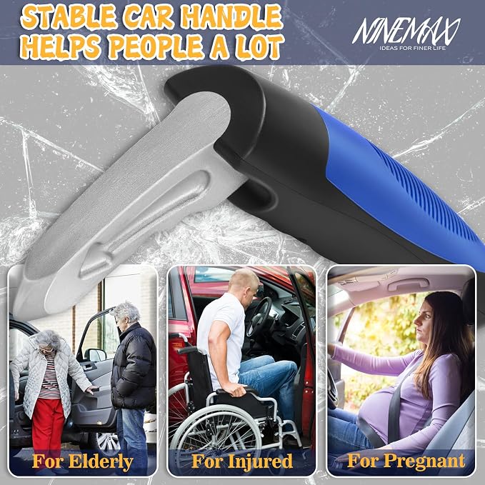 NINEMAX Car Door Assist Handle for Elderly & Handicap (1 pc with Strap) | Stable Support for Easy Vehicle Entry, Fits Most Cars, 3-in-1 Design, Lightweight & Portable, Non-Slip Grip, Tool-Free Setup