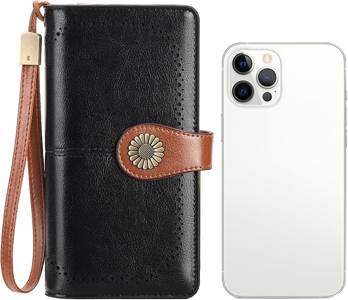 SENDEFN Wallets for Women Leather Credit Card Holder with RFID Blocking Large Capacity Wristlet | with RFID Blocking