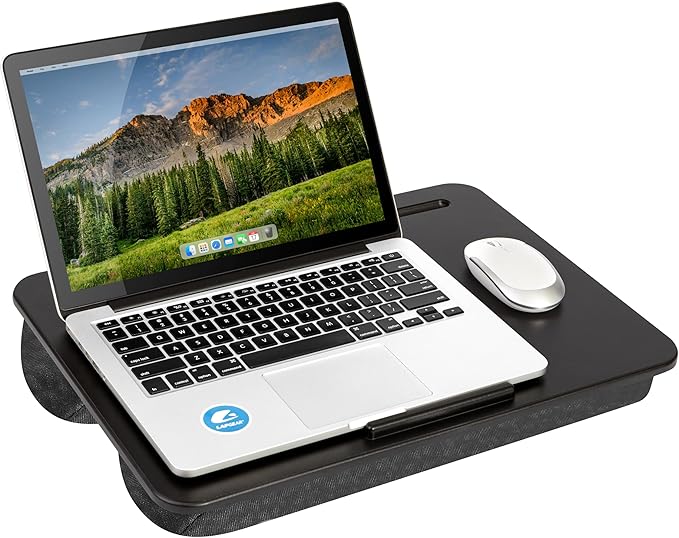 LAPGEAR The Original Lap Desk – Black, Fits 17" Laptops | Microbead Cushion, Device Ledge, Built-In Pencil Tray, Carry Handle