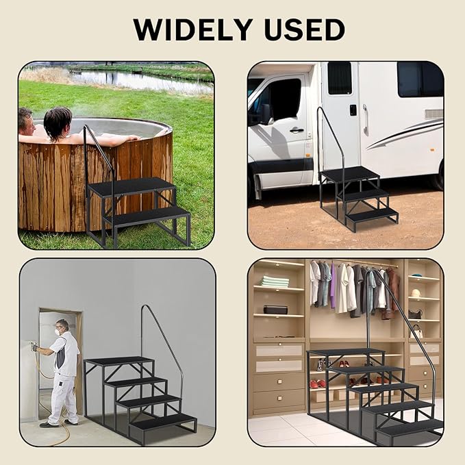 Step Ladder, Step Stool with Handle, Heavy Duty Pool Ladder Above Ground 660Lbs, Camper Steps Outdoor Steps RV Stairs for Reaching High, Portable Home Stairs for Travel Trailer (5 Step, Double Handle)