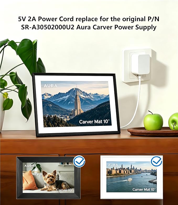 for Aura Frame Power Cord Replacement, UL Listed Charger for Aura Carver AF900 AF100 Digital Picture Frame with 5FT Charging Cable