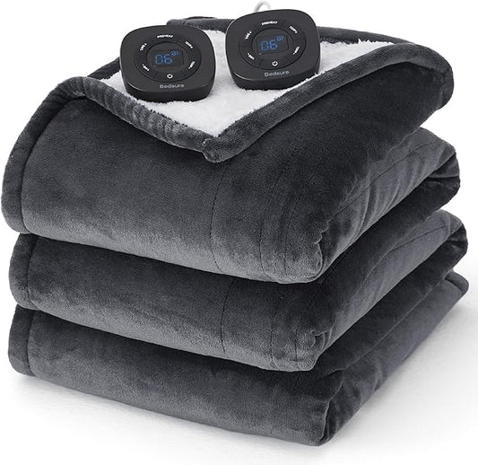 Bedsure Electric Blanket King Size - Dual Control Heated Blanket King Size, Fast Heating with 10 Time Settings & 10 Heat Settings, Warm Gift for Grandma (100x90 inches, Dark Grey)