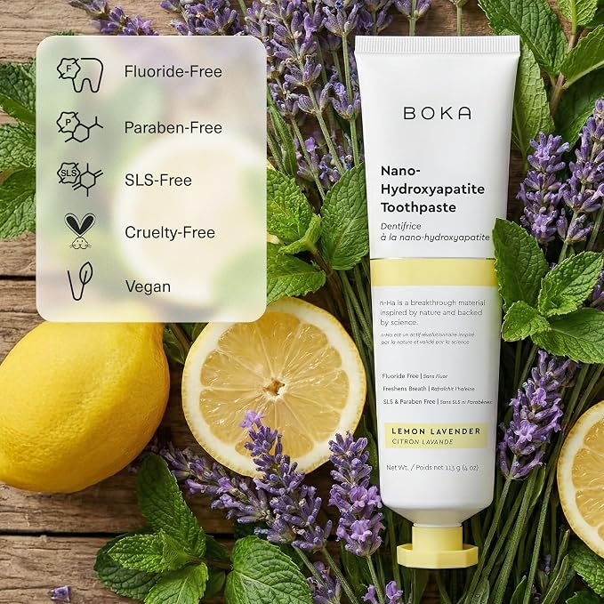 Boka Fluoride Free Toothpaste, Nano Hydroxyapatite Toothpaste, Appropriate for Sensitive Teeth - for Adult Oral Care - Lemon Lavender Flavor, 4 Fl Oz 1Pk