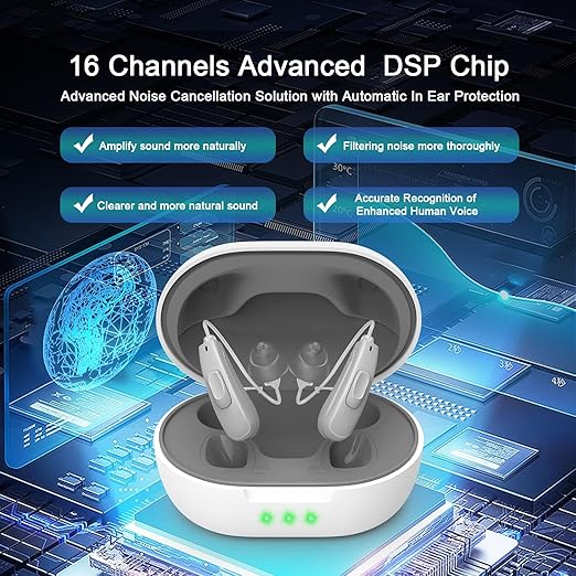 Not Amplifiers True Professional Hearing Aids for Seniors with Hearing Loss - 16-Channel DSP Noise Cancellation, OTC Rechargeable BTE Hearing Aids with Charging Case