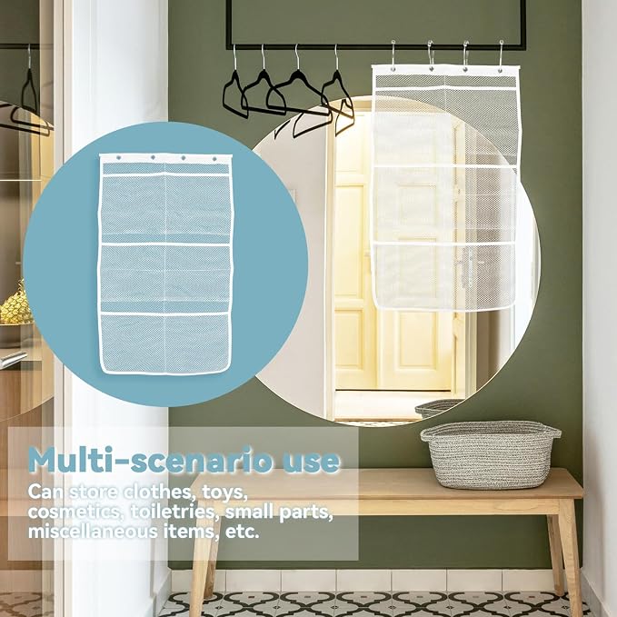 yuntop Shower Organizer, 23.6x13 inch Mesh Shower Caddy with 4 Metal Loop Hook, 6 Pockets Hanging Organizer to Hold Shampoo, Soap, Loofah (2 Pack)