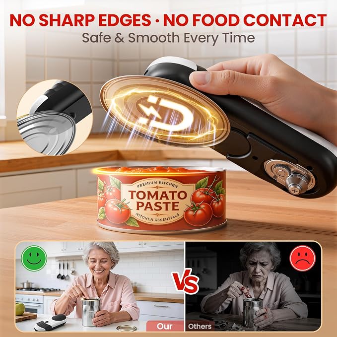 Electric Can Opener One Touch Automatic Can Opener for Seniors, Rechargeable Smooth Edge Can Opener with Magnetic Cover Catch, Food Safe Kitchen Gadget for Arthritis Hands