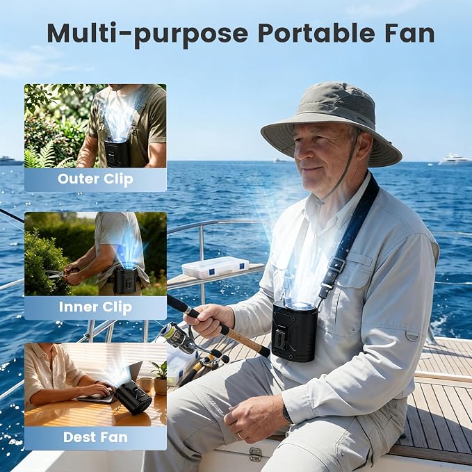XAP Rechargeable Portable Fan, Infinitely Speed 12000RPM Strong Airflow, Personal Waist Fan Hands-Free Hanging Neck Fan, Wearable Belt Fan for Outdoor, Camping, Hiking, Jobsite