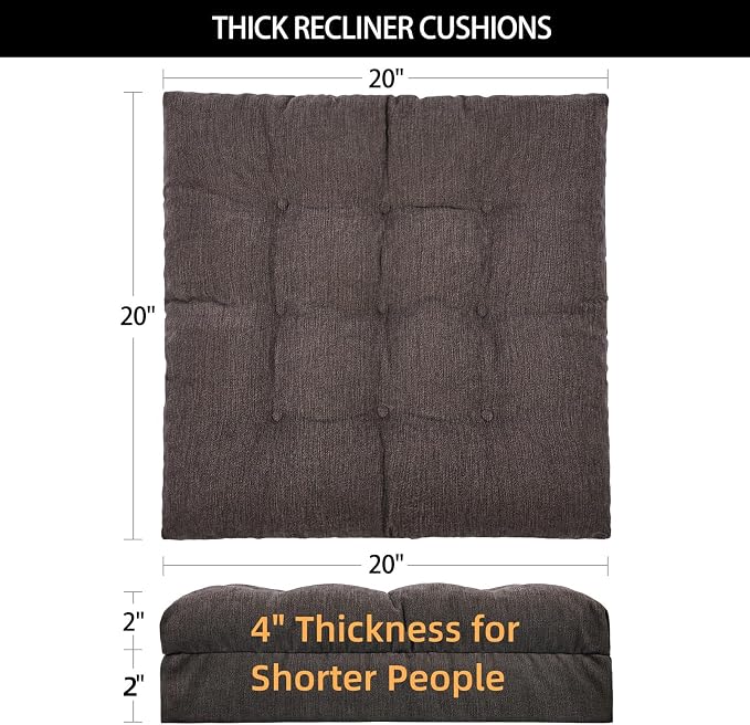 Recliner Cushions for Elderly, 20x20x4 Inch Thick Chair Cushion for Shorter Users Patent Design Soft Tufted Dual Layer Booster Seat Cushions for Seniors Recliner Risers Taupe 1P