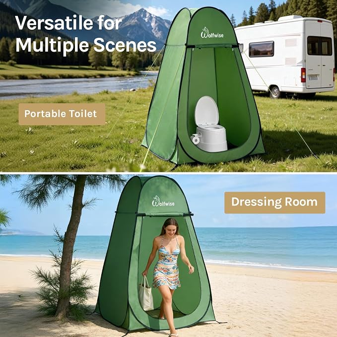 WolfWise Pop Up Shower Tent for Camping Essentials, Compact & Lightweight | Portable Instant Changing Tent with Window & Carry Bag, Privacy Dressing Room Bathroom for Outdoor, 6'3"/6'11" H