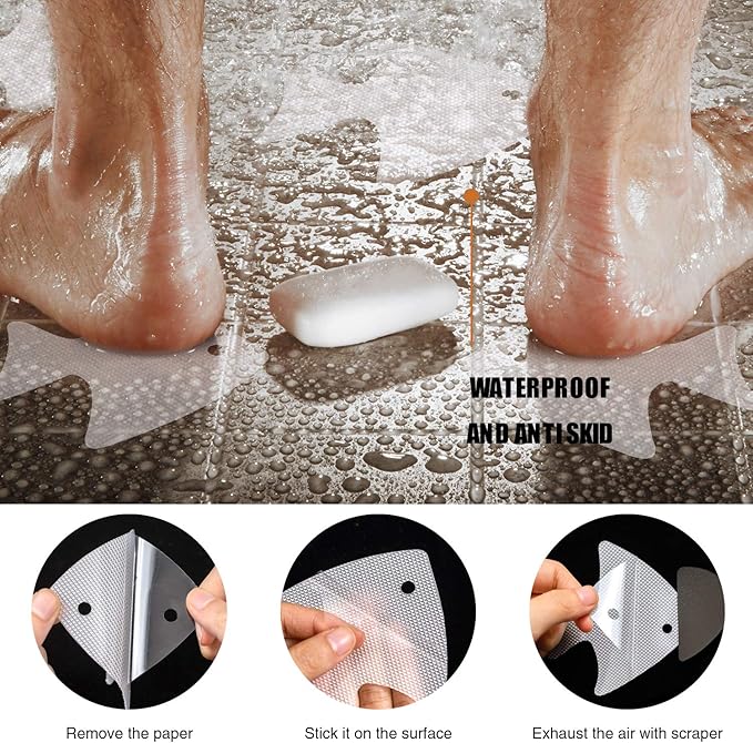 Bathtub Stickers Non-Slip, 24 PCS Safety Shower Treads Adhesive Appliques with Premium Scraper