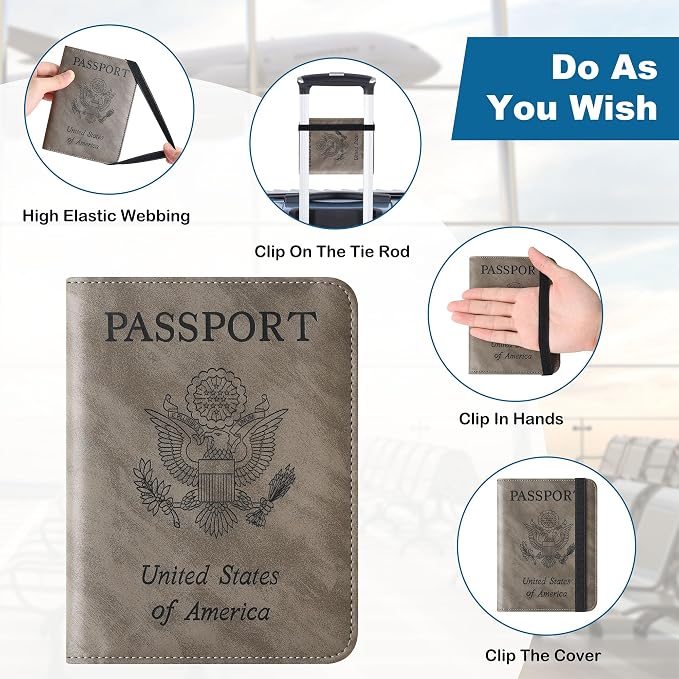 Airtag Passport Holder for Travel Essentials, RFID Passport Cover | Rfid Blocking Wallet, Synthetic Leather Case, Vacation Travel Accessories, For Women Men