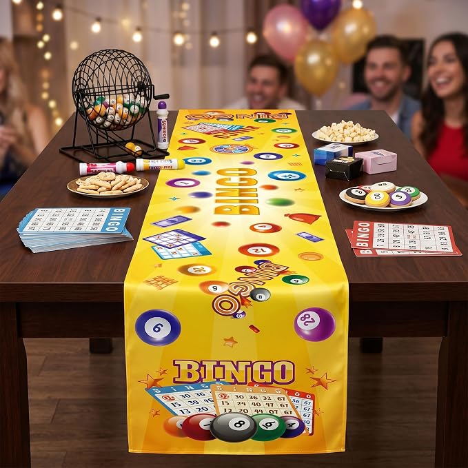 Bingo Theme Table Runner Decorations, 2 PCS Bingo Game Night Party Supplies for Bingo Champion Birthday Carnival Events Prize Class Gifts Tablecloth Table Cover