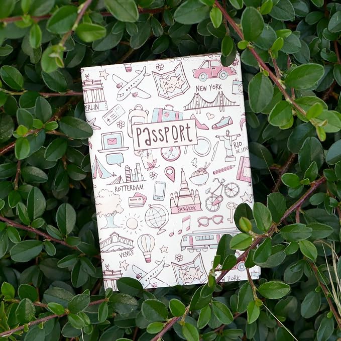 Passport Cover for Kids, Women and Men, Cute Travel Passport Holder (Light Travel Pattern)