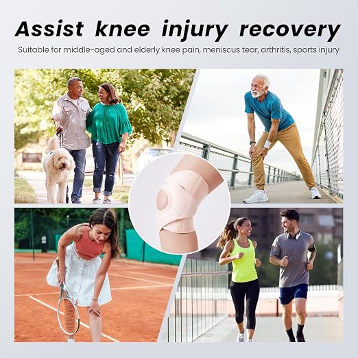 Galvaran Knee Brace for Women & Men, Relief Recovery Meniscus Tear, Arthritis Pain, ACL & MCL, Knee with Side Stabilizers，Adjustable Knee Support (Nude Pink, Medium)