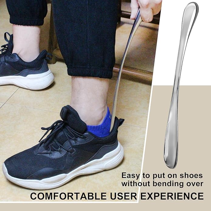 Earl Diamond Metal Shoe Horn Long Handle For Seniors, Women Men Kids Pregnancy 13 Inches Long Boot Horn, Shoe Spoon - Silver