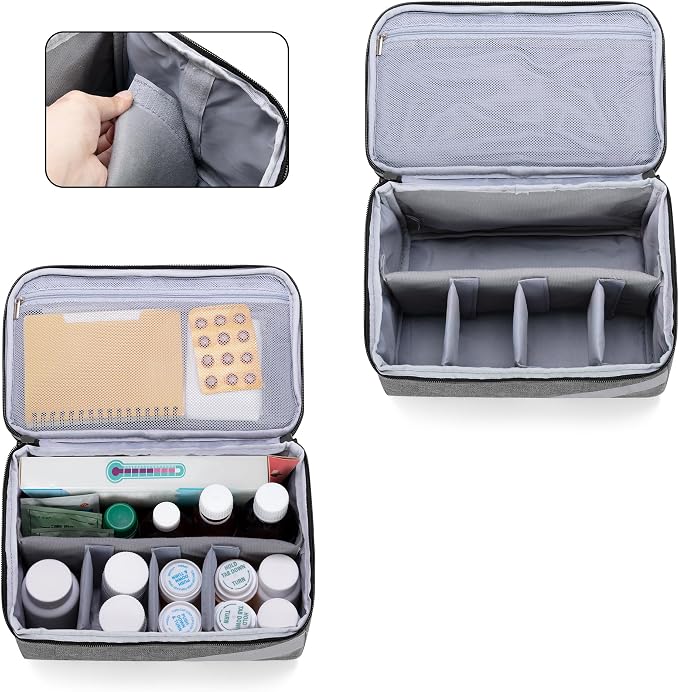 Trunab Medicine Storage and Organizer Bag Empty, Pill Bottle Organizer | with Portable Small Pouch, Home First Aid Box for Emergency Medication, Supplements or Medical Kits (Bag Only)