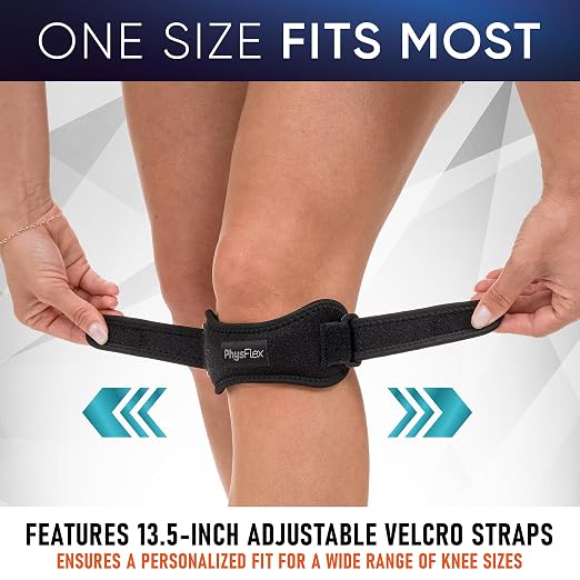 PhysFlex 2 Pack Patella Knee Brace - Knee Support and Pain Relief, Running, Hiking, Basketball, Jumpers Knee, Tendonitis, Adjustable Strap Patellar Tendon Stabilizer (Blue)
