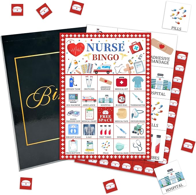 Nurse Party Bingo Game Cards, Nurse Bingo Set For Adults Large Group, RN Graduation Themed Fun Games, Nursing Party Activities Icebreaker Games, Nursing Grad Birthday Gifts For Family Friends, 19