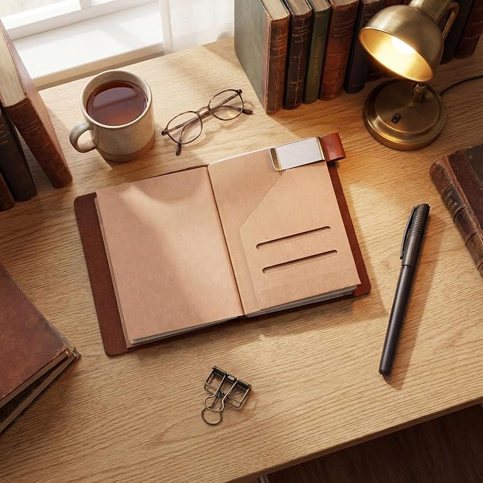 Thenshop Travel Tree of Life Notebook Passport Size Refillable Travelers Journal Leather Diary Book for Men and Women with 3 Notebook Inserts, Pen Holder, Binder Clip, Brown