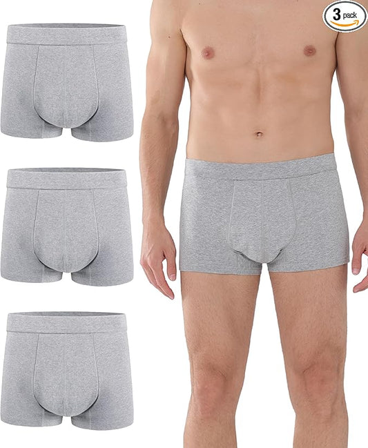 Mens Incontinence Underwear Washable Leak and Odor Protection 60ml Absorbency Covered Waistband Boxer Briefs 3 Pack (3 Gray, M)