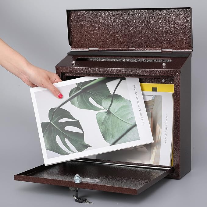 xydled Mail Boxes with Key Lock,Locking Mailbox Wall Mounted, Bronze | Large Capacity, Galvanized Steel Cover Metal Postbox for House,ideal for mail storage, 14 x 12.5 x 4.25 Inches