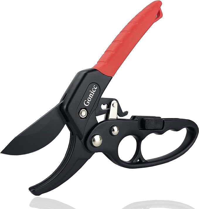 gonicc 8" Professional Ratchet Anvil Pruning Shears (GPPS-1011) | Ratcheting Mechanism, Anvil groove design, Reinforced Design Handle, Garden Shears Clippers, Hand Tools Scissors