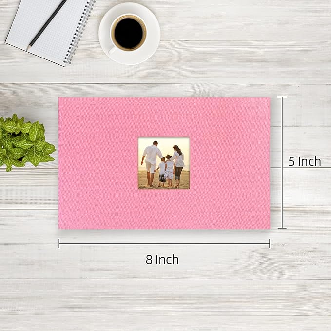 potricher Small Photo Album 4x6 100 Photos Linen Cover Picture Photo Book for Family Wedding Anniversary Baby Vacation (Pink,100 Pockets)