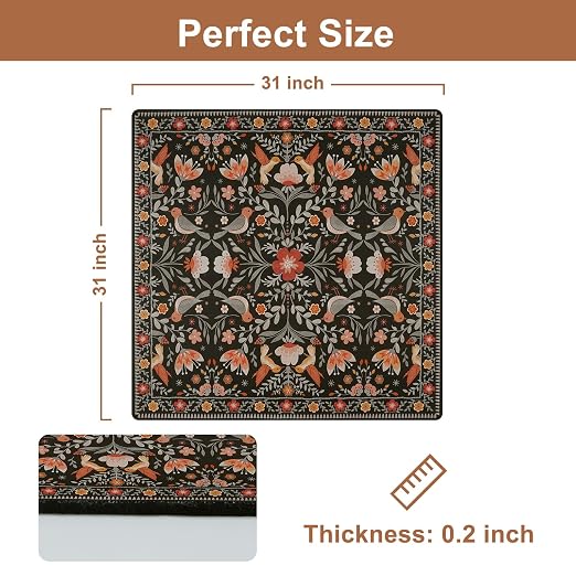 OJIA Floral Stair Treads for Wooden Steps 31"x31" Stair Runner Landing Mat | Indoor Stair Treads Non-Slip Stair Runner Stair Mats Staircase Step Treads for Kids, Elders and Dogs, Stair Covers, Black