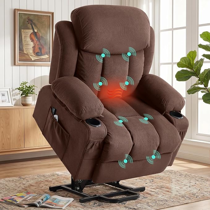 Electric Power Lift Recliner Chair Sofa with Massage and Heat for Elderly,Lift Chair with Cup Holder & Side Pockets for Living Room