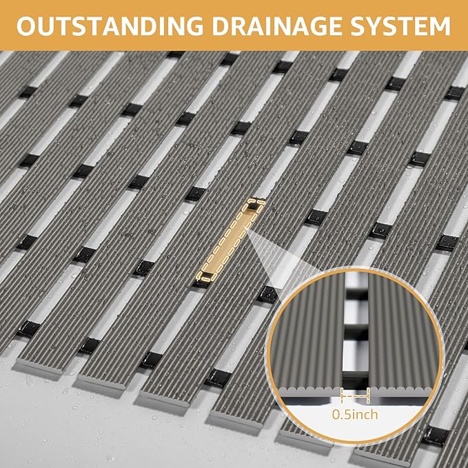 Yolife PVC Large Shower Mat, 35.4 × 24 Inch Non Suction Cup Non Slip Shower Floor Mat, Easy to Cut & Curlable Stand Up Shower Stall Mat, Heavy Duty Bath Shower Mats for Inside Shower