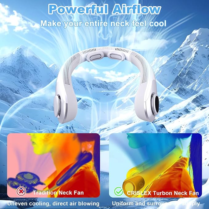 Portable Neck Fan that Blow Cold Air, LED Display, Rechargeable Hands-Free Wearable Cooling Personal Fan, 5 Speed, Neck Support, Bladeless Neck Air Conditioner, Gifts for Women/Men, Hot Flashes