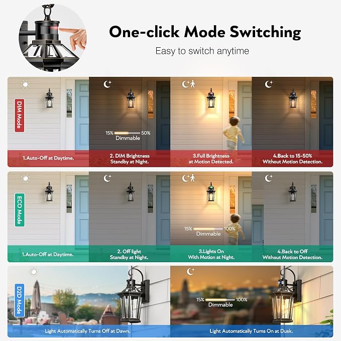VIANIS Motion Sensor Outdoor Wall Lantern, Dusk to Dawn Outdoor Porch Light, 100% Anti-Rust Aluminum Waterproof Exterior Light Fixture, Modern Outside Wall Sconce Coach Lantern for Garage House
