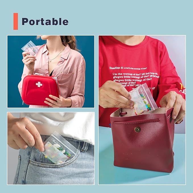 Serfeymi Pill Bags for Travel Pill Pouch Organizer Pack of 240 BPA Free 3 x 2.75 inch Reusable Pill Pouches for Medicine with Write on Label & Zipper Seal Waterproof AM PM Pill Baggies for Supplements