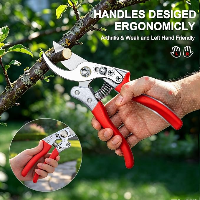 Kynup 8.6" Professional Pruning Shears for Gardening, SK5 Stainless Steel Garden Hand Pruners for Heavy Duty Clean Cuts 4X Easier, Garden Scissors for Arthritis Left Handed, Secure Safety Lock