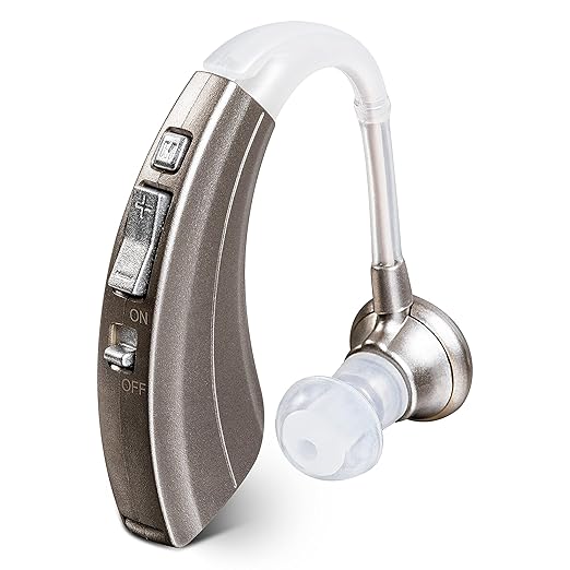 Britzgo BHA-220S Hearing Amplifier, Modern and Fashion Designed Adjustable Tube to Fit Both Ears, Silver Gray