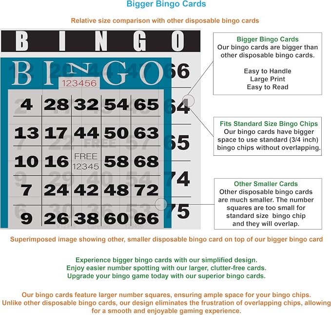 200 Bingo Cards, Large 4.5 x 4.5 Inch, Paper Bingo Sheets | Classic Newsprint, Disposable with Daubers or Reusable with Chips — Proudly Made in USA
