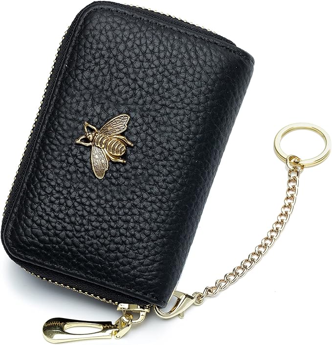 imeetu RFID Credit Card Holder, Small Card Wallet Women, Leather Card Case | Genuine Leather Women's Card & id Cases, Change Coin Purse with Zipper Keychain id Window, 20 Colors & 3 Styles, Daily, Gifts