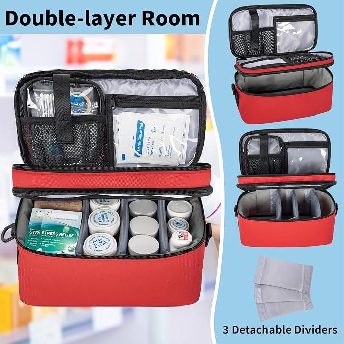 2 Layers Medicine Organizer Bag with Portable Pouch, Pill Bottle Organizer Bag, Lockable Medical Travel Case for Pills, Vitamin, Medical Supplies