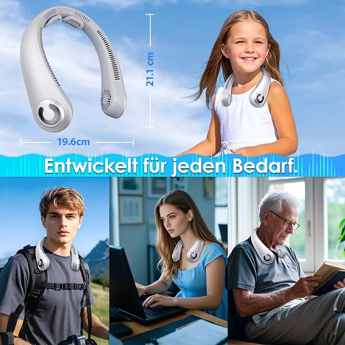 Portable Lightweight Neck Fan with Neck Support, Birthday Gifts for Men Women Dad Mom, Rechargeable Personal Wearable Cooling Neck Fans for Hot Flashes, Disneyland, Travel, Camping Essentials