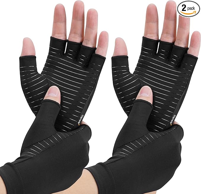 Copper Compression Gloves for Arthritis - Open Finger, Set of 2 Pairs (4 Gloves) - For Men & Women, Hand Support for Typing & Daily Wear, Helps Ease Stiffness & Swelling