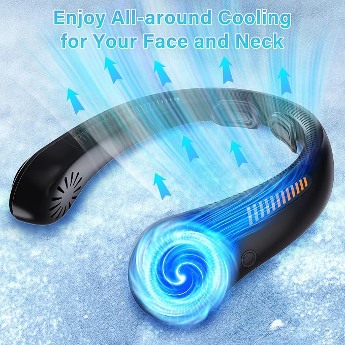 Portable Neck Fan Rechargeable, 5 Speeds, Lightweight, Long Lasting, Battery Operated All-Around Cooling Quiet Personal Fans for Travel Camping Cooling Essentials, Birthday Gifts for Women Men Mom Dad
