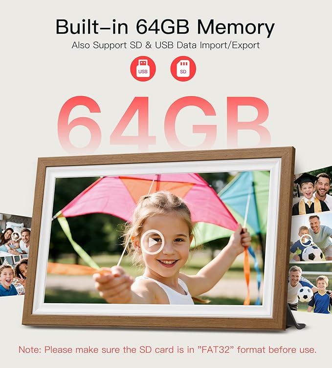 64GB Frameo 15.6" Digital Picture Frame Large 1920 x 1080 IPS FHD Touch Screen WiFi Electronic Photo Frames Share Moments Instantly Anywhere Best Gifts for Parents and Grandparents Solid Walnut